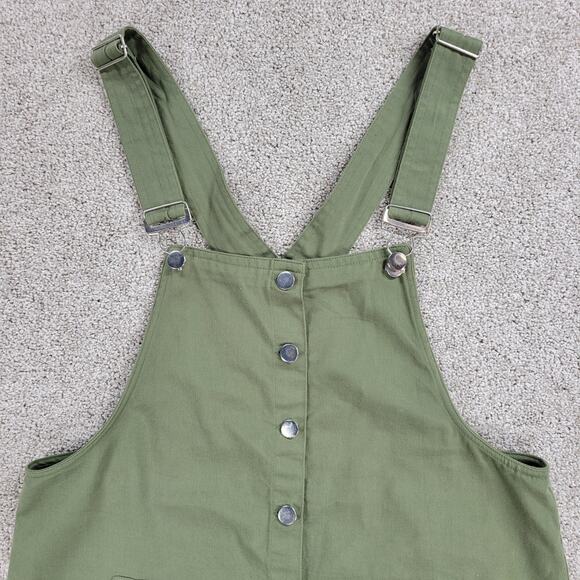 Harper Womens Overalls Dress M Olive Green Button Front Mini Pockets DLBST25 - Picture 8 of 15